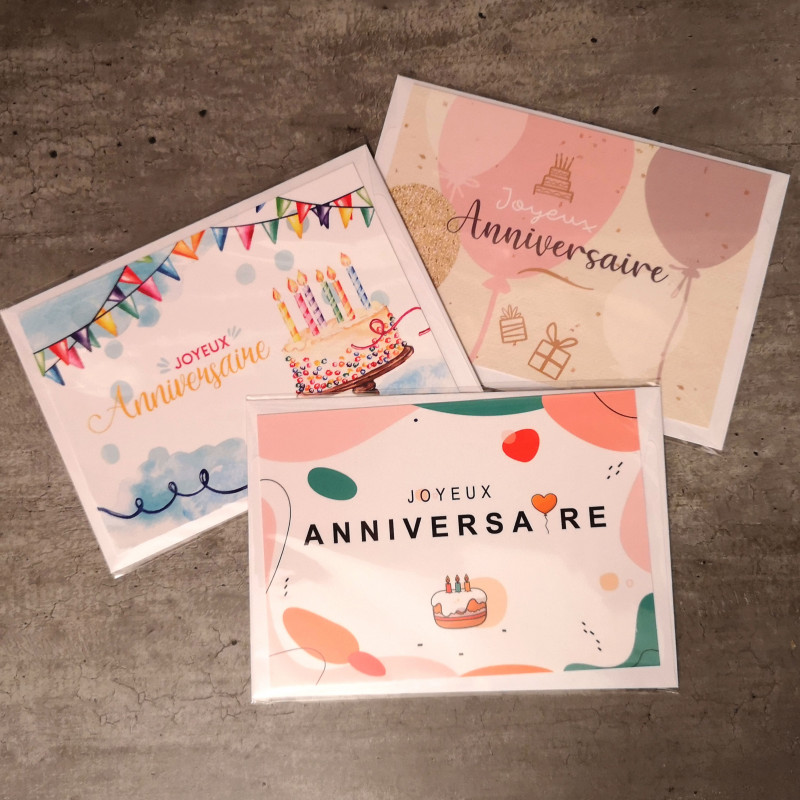 3 cartes Anniversaire - Joyeux Anniversaire